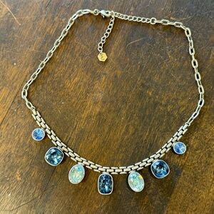Touchstone Crystals by Swarovski BASKETWEAVE Blue Crystal Necklace Silver Plated